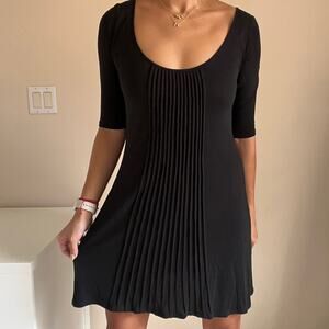 Eileen Fisher Black 100% Silk Pleated Front Short Sleeve Dress Size XS